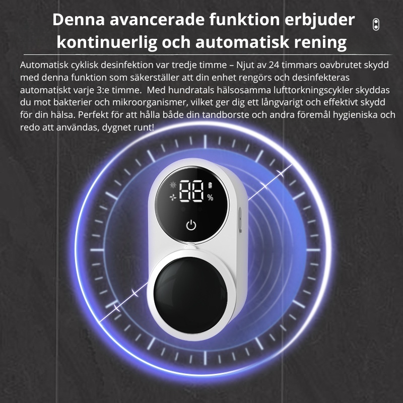 Tandborsthållare med UV – desinfektor för eliminering av bakterier