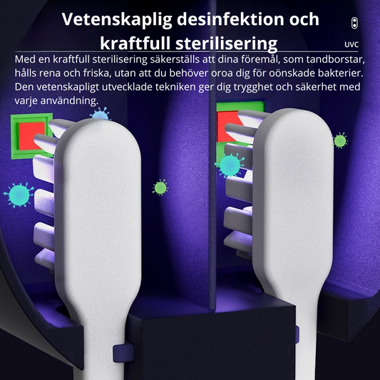 Tandborsthållare med UV – desinfektor för eliminering av bakterier